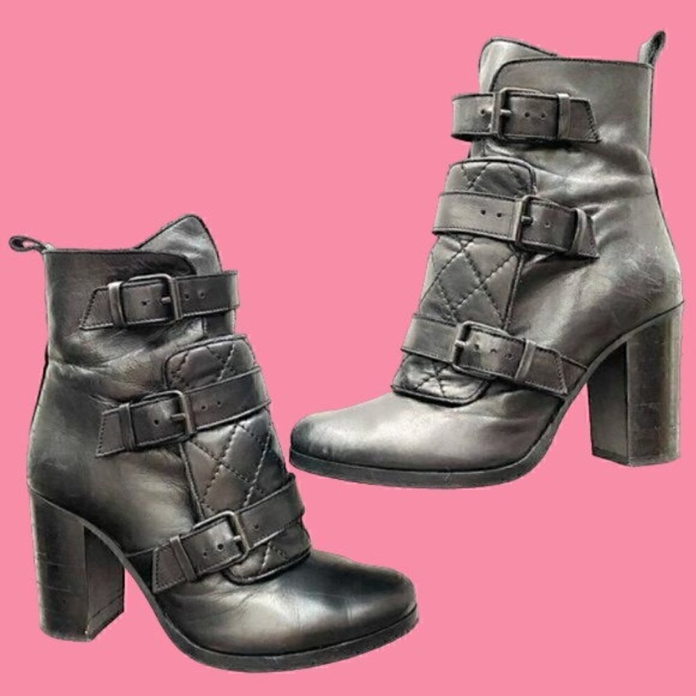 Allsaints Monalisa Boot Black Leather Biker Bootie US 6.5 EU 37 Retail $418